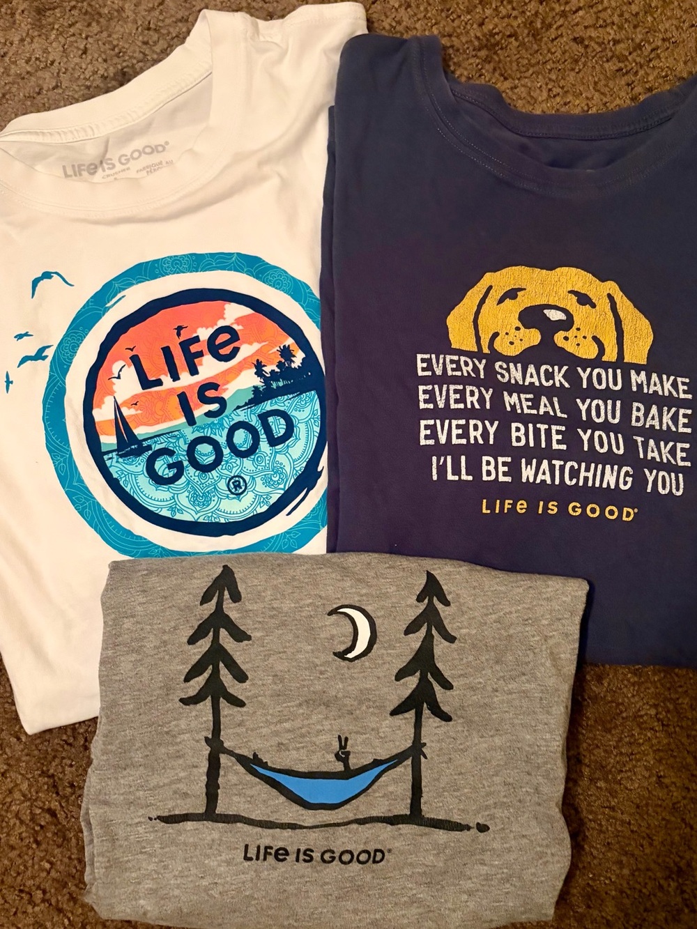 3 Life Is Good Adult Crusher T-shirts Size Large